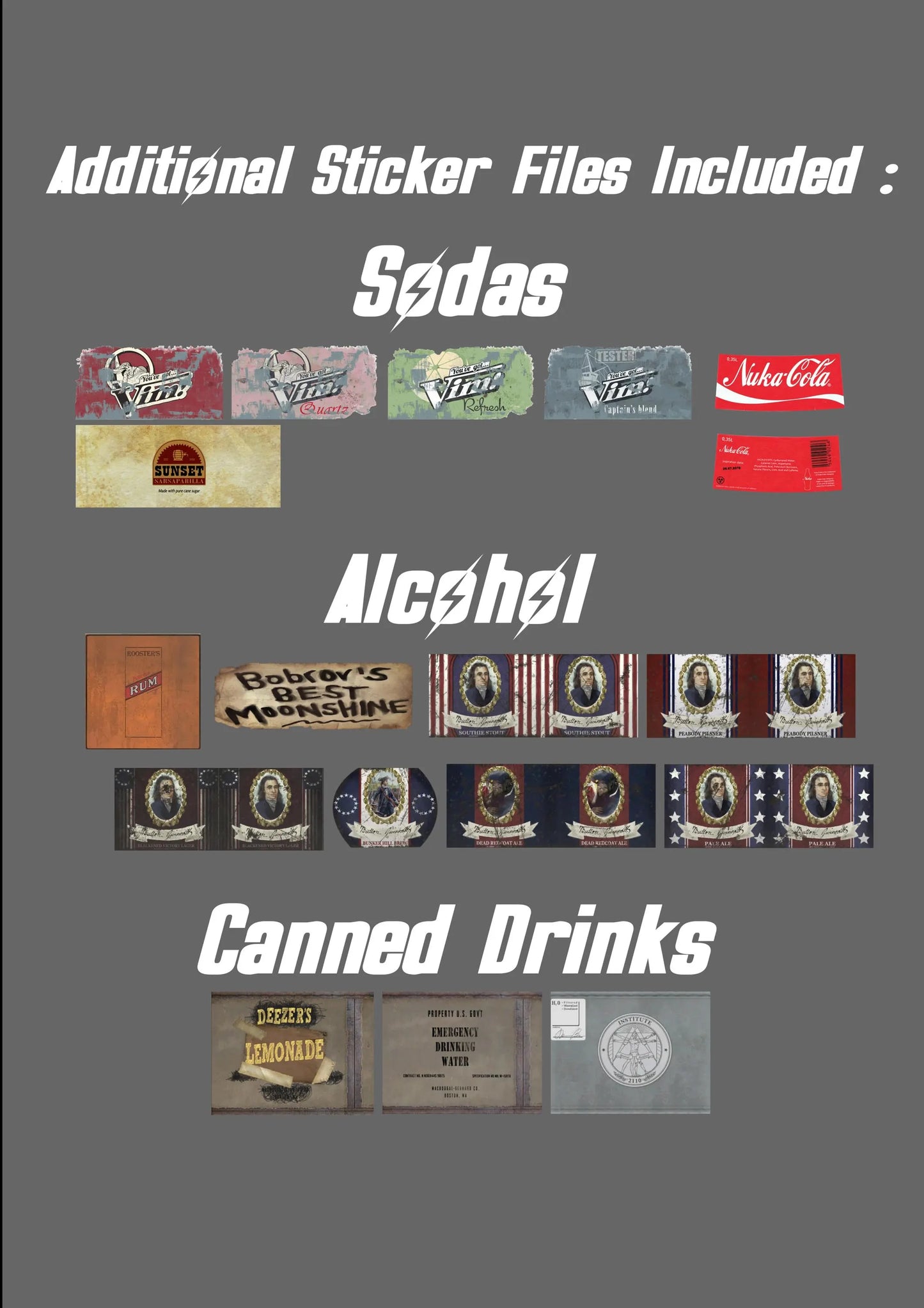 Complete Wasteland Drink Papercraft and Label Bundle (Every Drink)